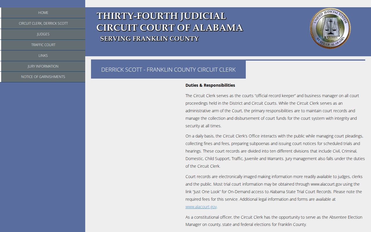Franklin County Circuit Clerk divisions and records routing page
