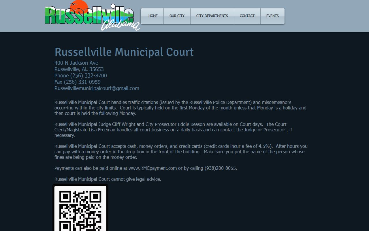 Russellville Municipal Court official address and payment information