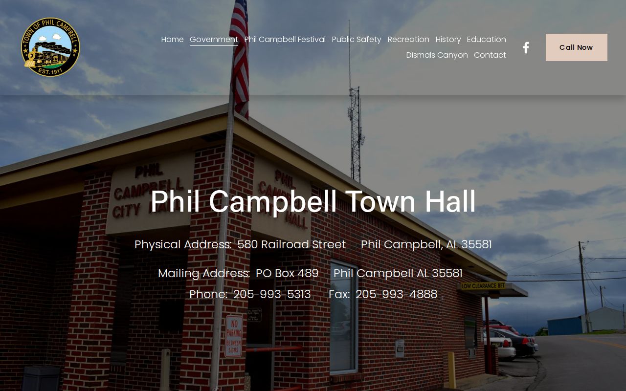 Phil Campbell Town Hall payment and service window information